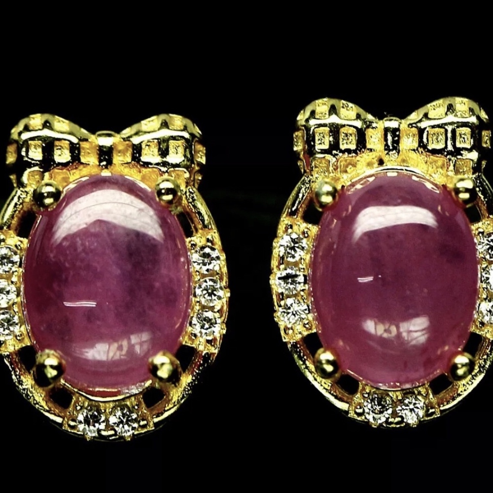 NATURAL PINK RUBY & WHITE CZ EARRINGS